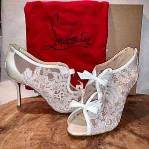 Christian Louboutin White Empira 85 Lace Bootie